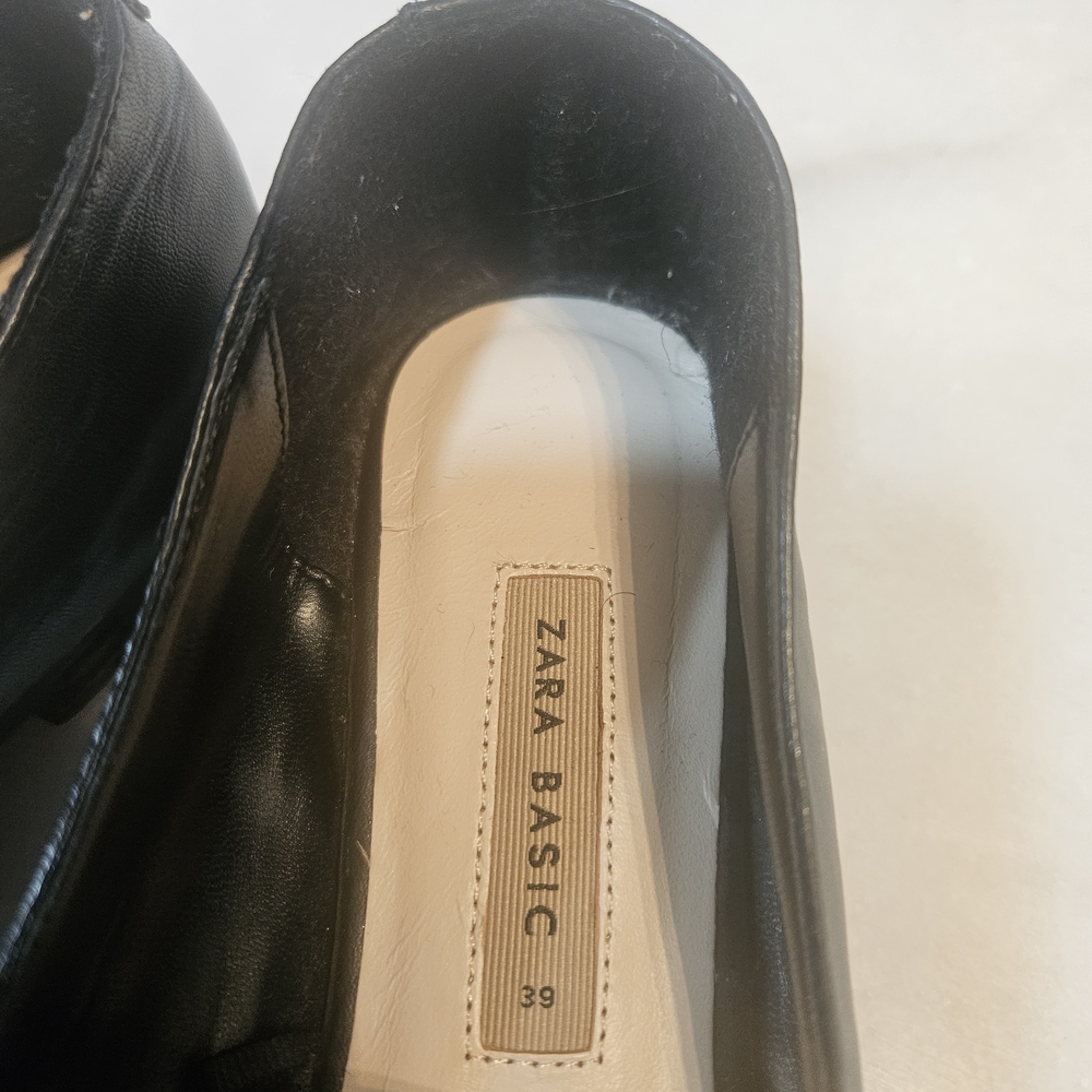 Zara Black Leather Loafers with Gold Accent - Picture 7 of 7